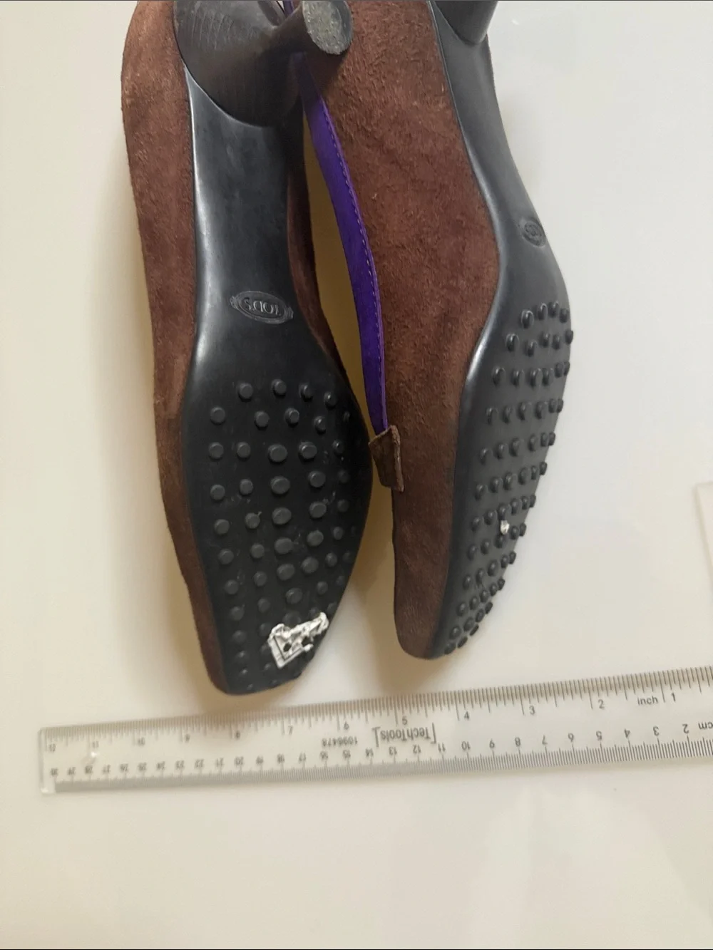 Tod's Brown Suede Heels with Purple Trim